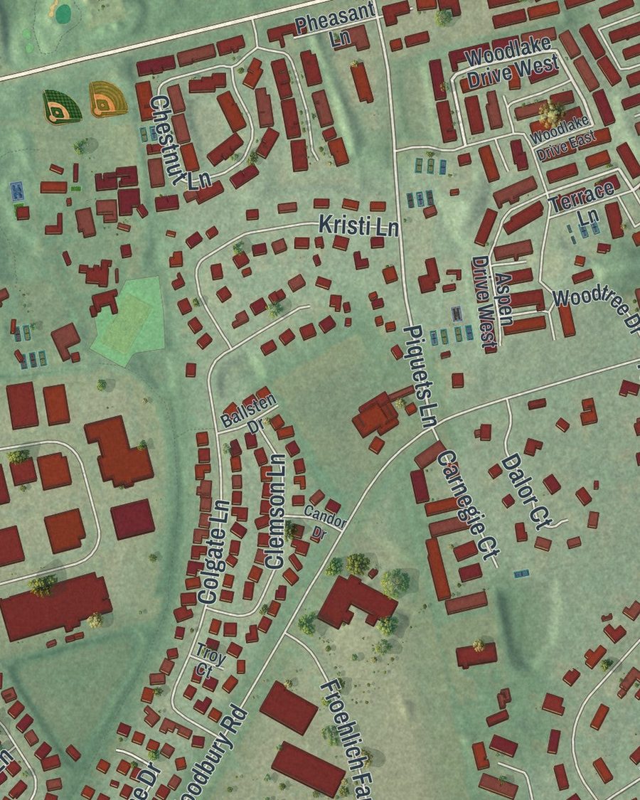 Close-up of Woodbury streets on the map