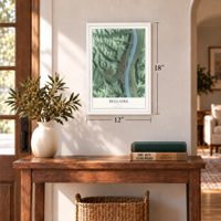 Bellaire, Ohio map, 12 x 18 inch print in a white frame in an entryway