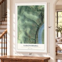Aaronsburg, Washington County, Pennsylvania map, 24 x 36 inch print in a white frame by a staircase