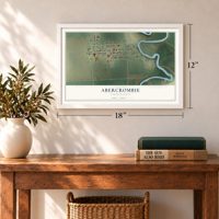 Abercrombie, North Dakota map, 12 x 18 inch print in a white frame in an entryway