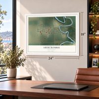 Abercrombie, North Dakota map, 18 x 24 inch print in a white frame in a home office