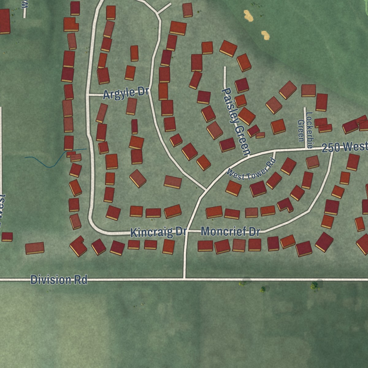 Second close-up of the map of Aberdeen, Indiana print showing more streets and buildings