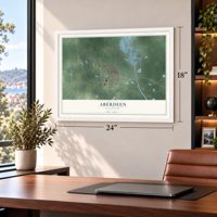 Aberdeen, Mississippi map, 18 x 24 inch print in a white frame in a home office