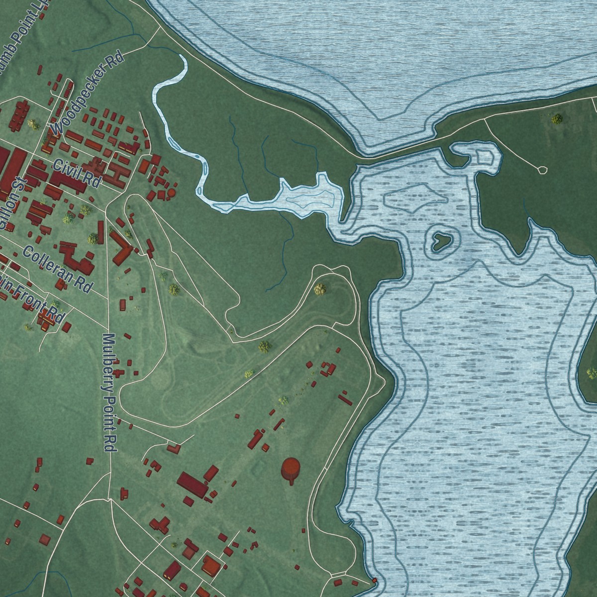 Second close-up of the map of Aberdeen Proving Ground, Maryland print showing more streets and buildings