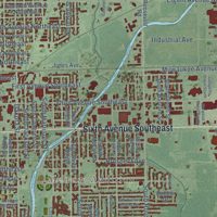 Second close-up of the map of Aberdeen, South Dakota print showing more streets and buildings