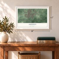 Aberdeen, South Dakota map, 12 x 18 inch print in a white frame in an entryway