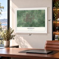 Aberdeen, South Dakota map, 18 x 24 inch print in a white frame in a home office