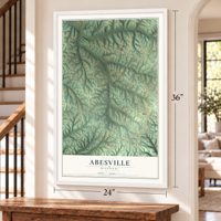Abesville, Missouri map, 24 x 36 inch print in a white frame by a staircase