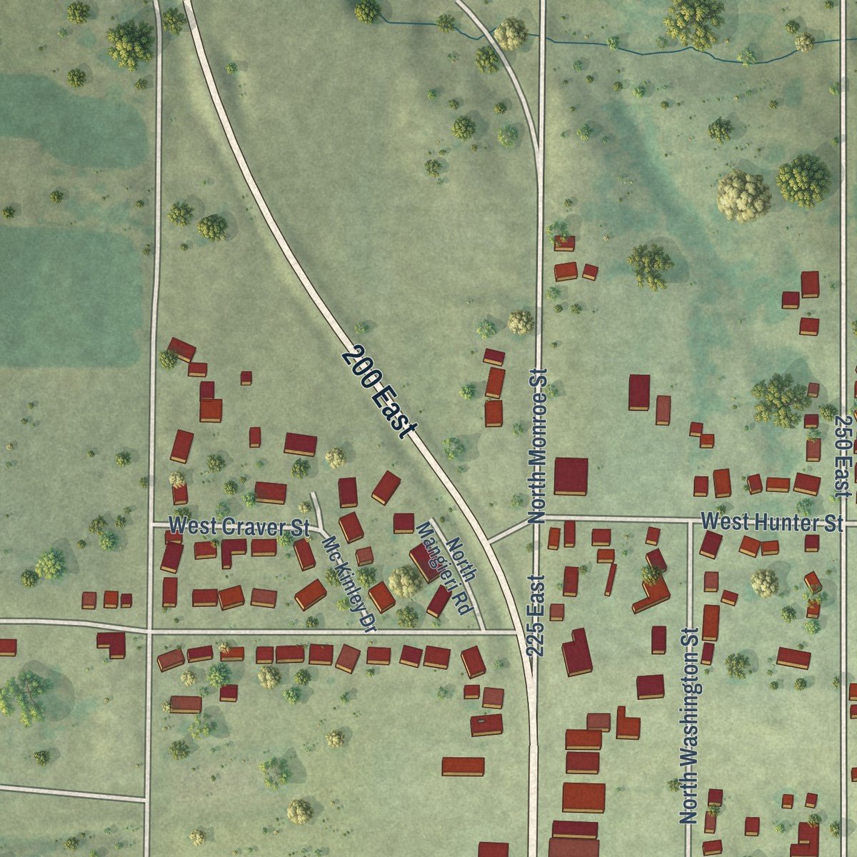 Second close-up of the map of Abingdon, Illinois print showing more streets and buildings