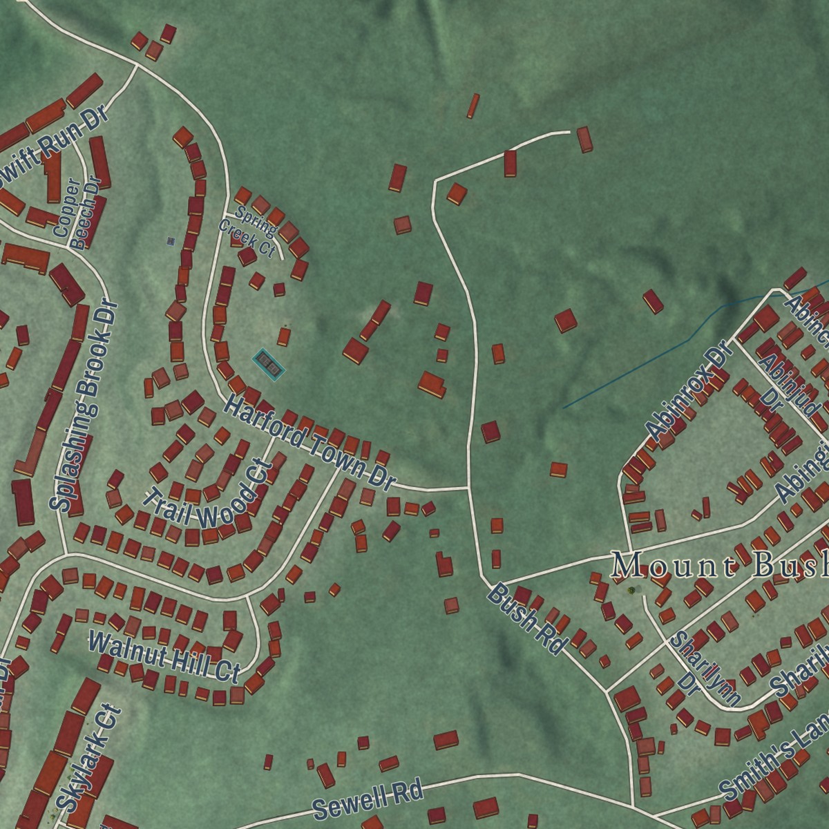 Second close-up of the map of Abingdon, Maryland print showing more streets and buildings