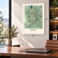 Abington, Massachusetts map, 18 x 24 inch print in a white frame in a home office