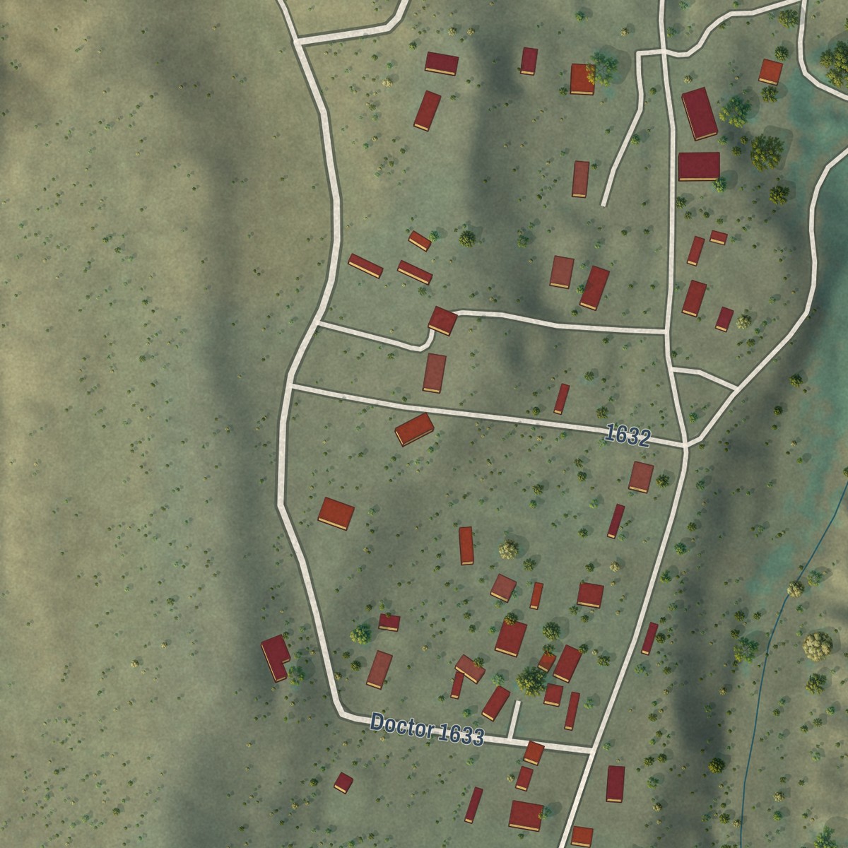 Second close-up of the map of Abiquiu, New Mexico print showing more streets and buildings