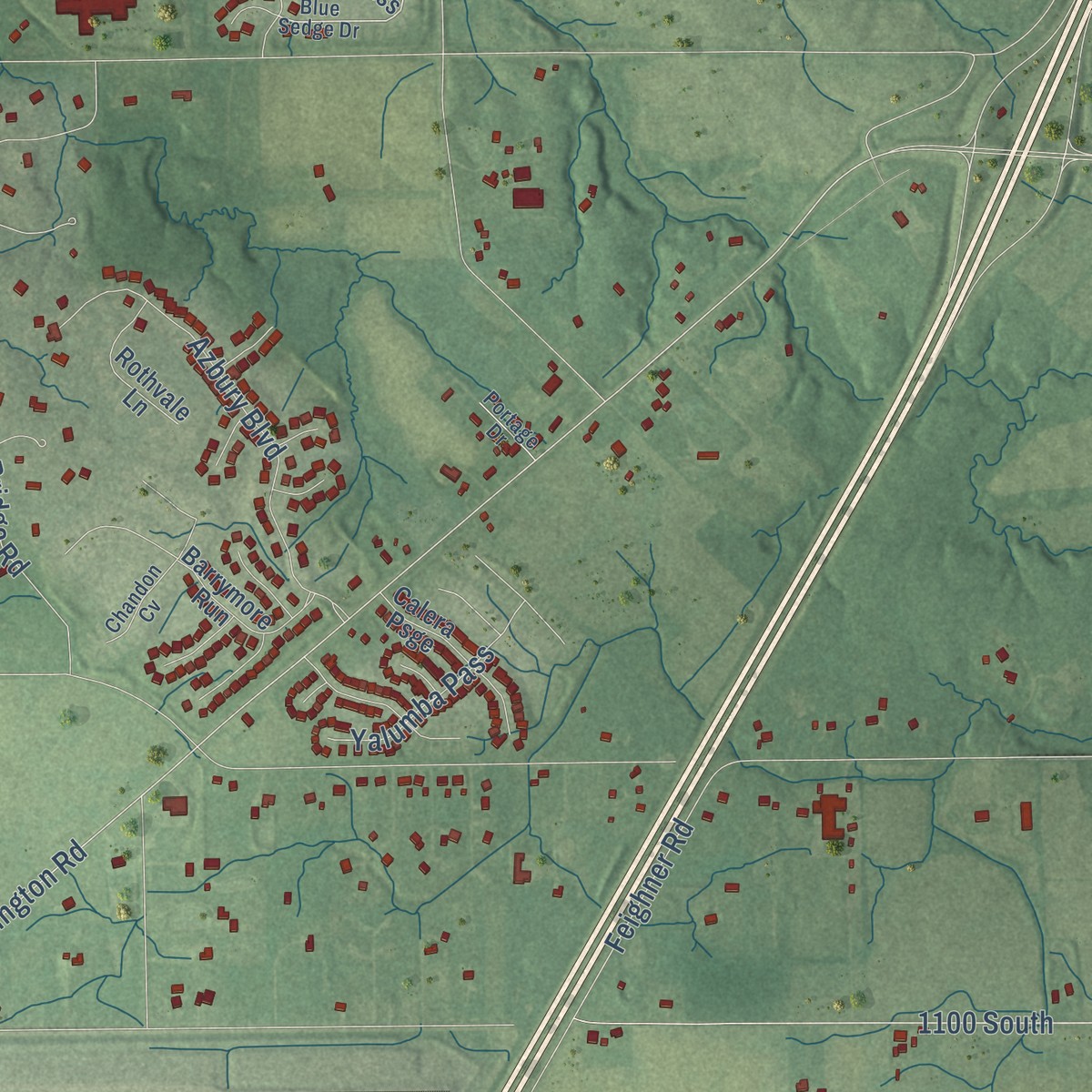 Second close-up of the map of Aboite, Indiana print showing more streets and buildings