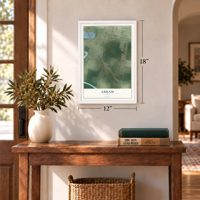 Abram, Texas map, 12 x 18 inch print in a white frame in an entryway