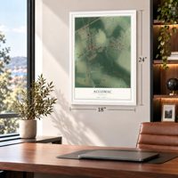 Accomac, Virginia map, 18 x 24 inch print in a white frame in a home office