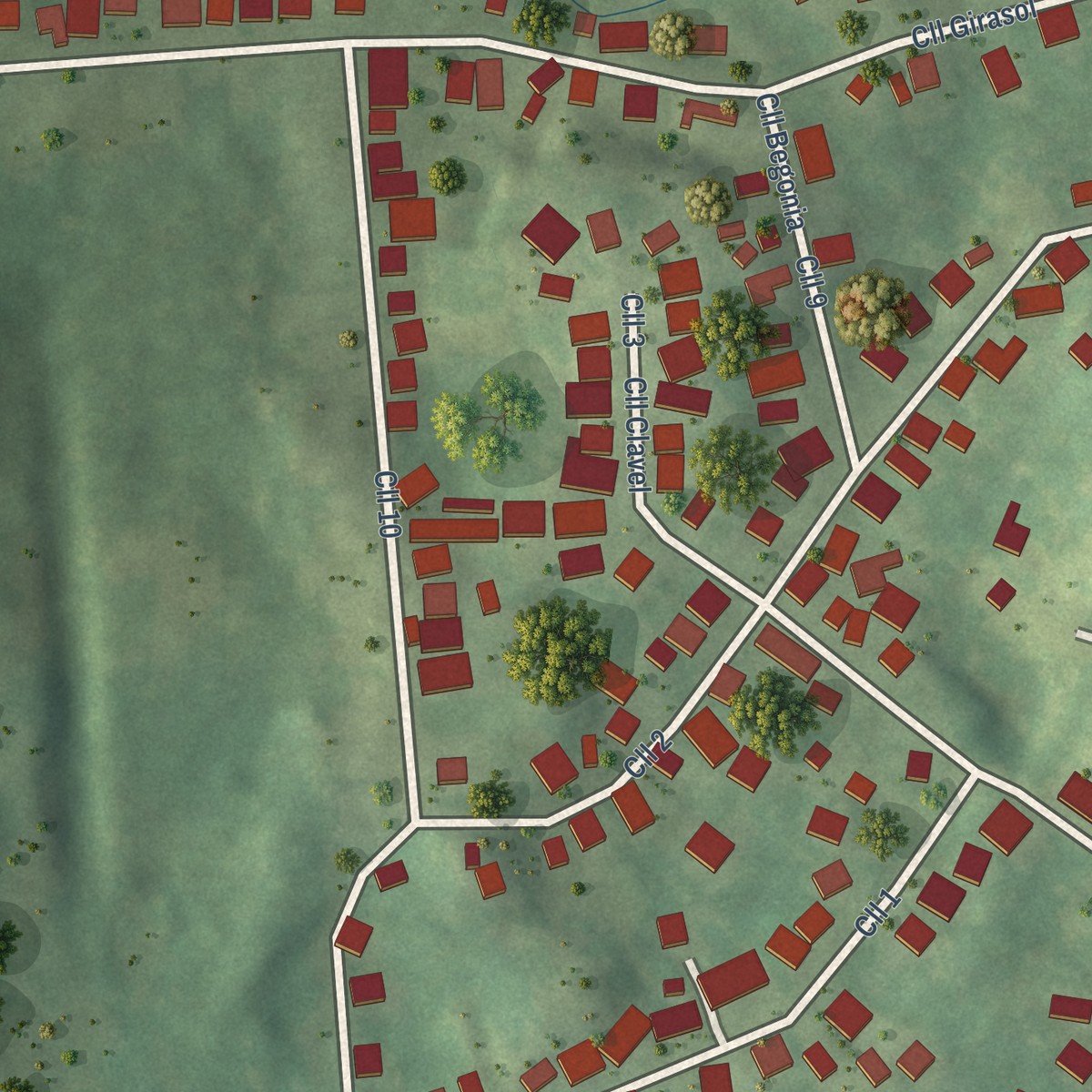 Second close-up of the map of Aceitunas, Puerto Rico print showing more streets and buildings