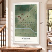 Acequia, Idaho map, 24 x 36 inch print in a white frame by a staircase