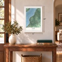 Acme, Michigan map, 12 x 18 inch print in a white frame in an entryway