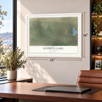 Acomita Lake, New Mexico map, 18 x 24 inch print in a white frame in a home office