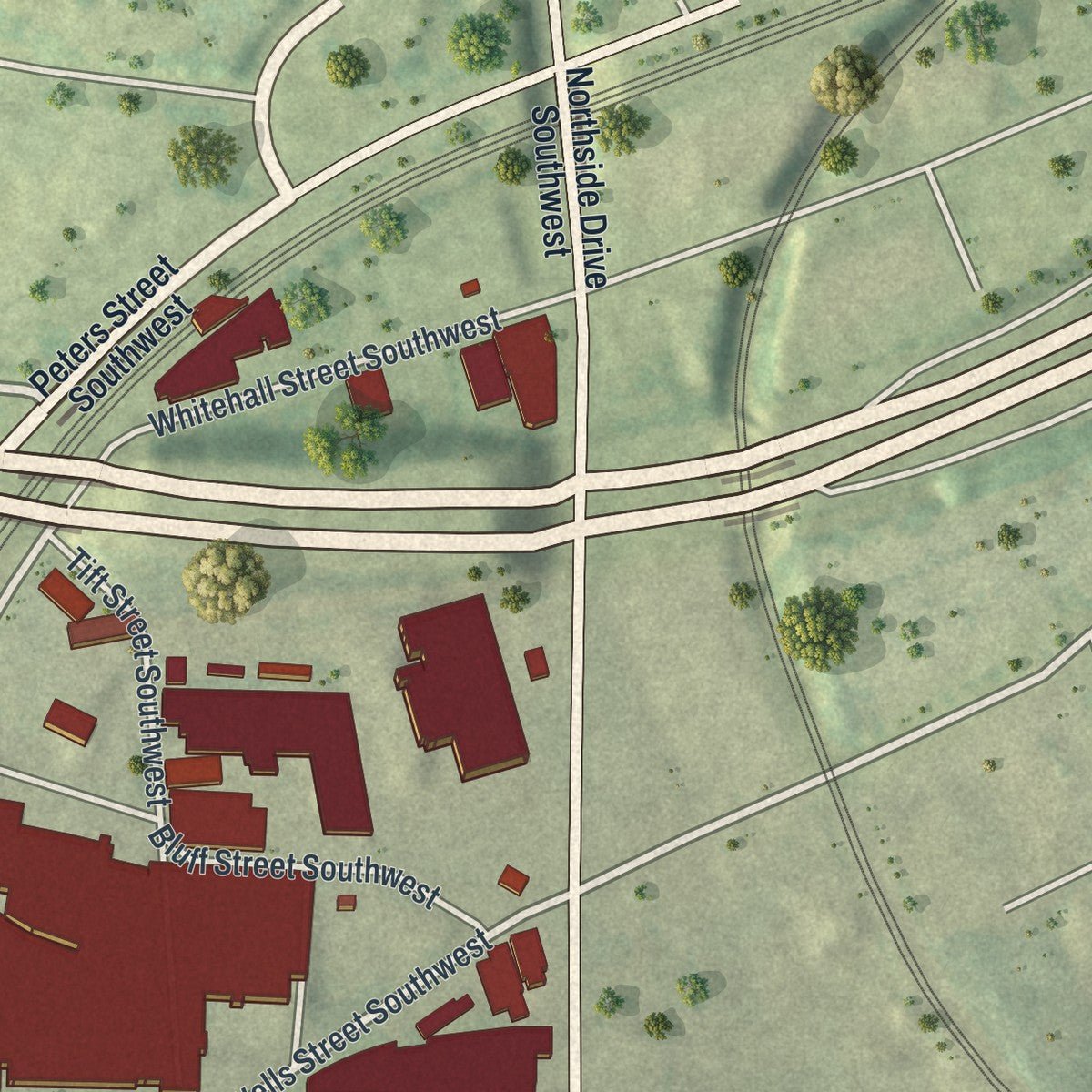 Second close-up of the map of Adair Park, Georgia print showing more streets and buildings