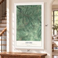 Adams, Cambria County, Pennsylvania map, 24 x 36 inch print in a white frame by a staircase