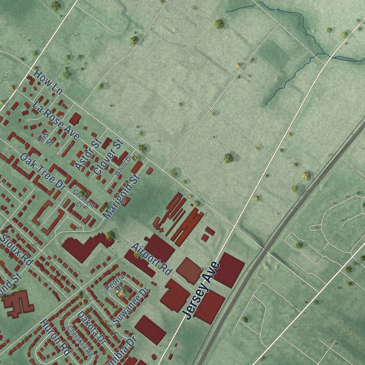 Second close-up of the map of Adams, New Jersey print showing more streets and buildings