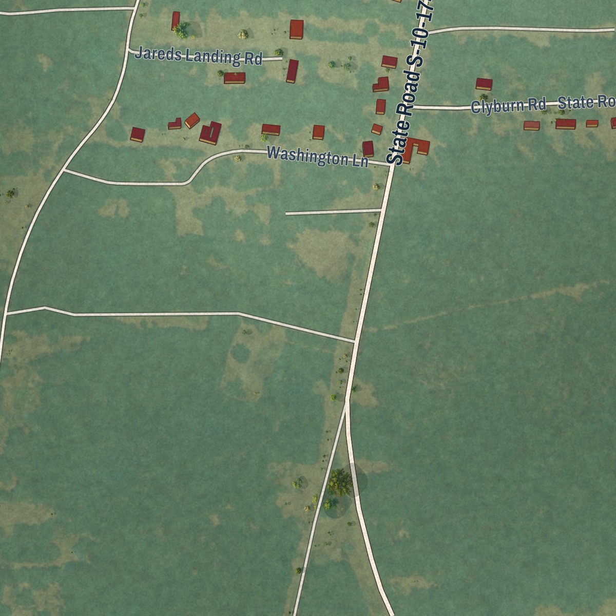 Second close-up of the map of Adams Run, South Carolina print showing more streets and buildings