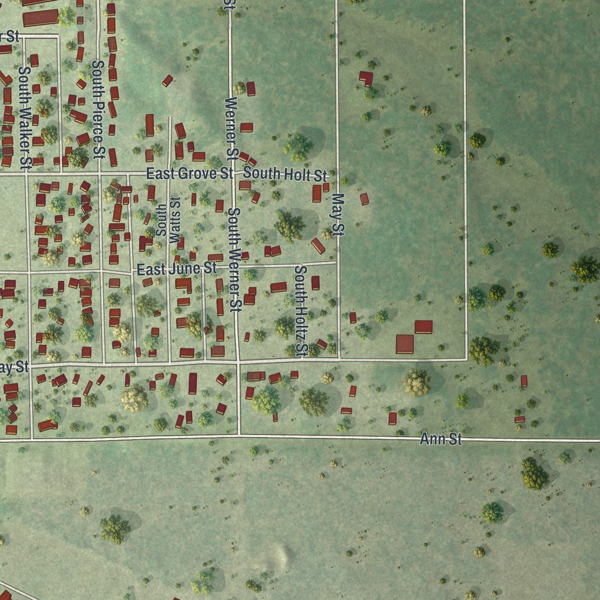 Second close-up of the map of Adams, Wisconsin print showing more streets and buildings