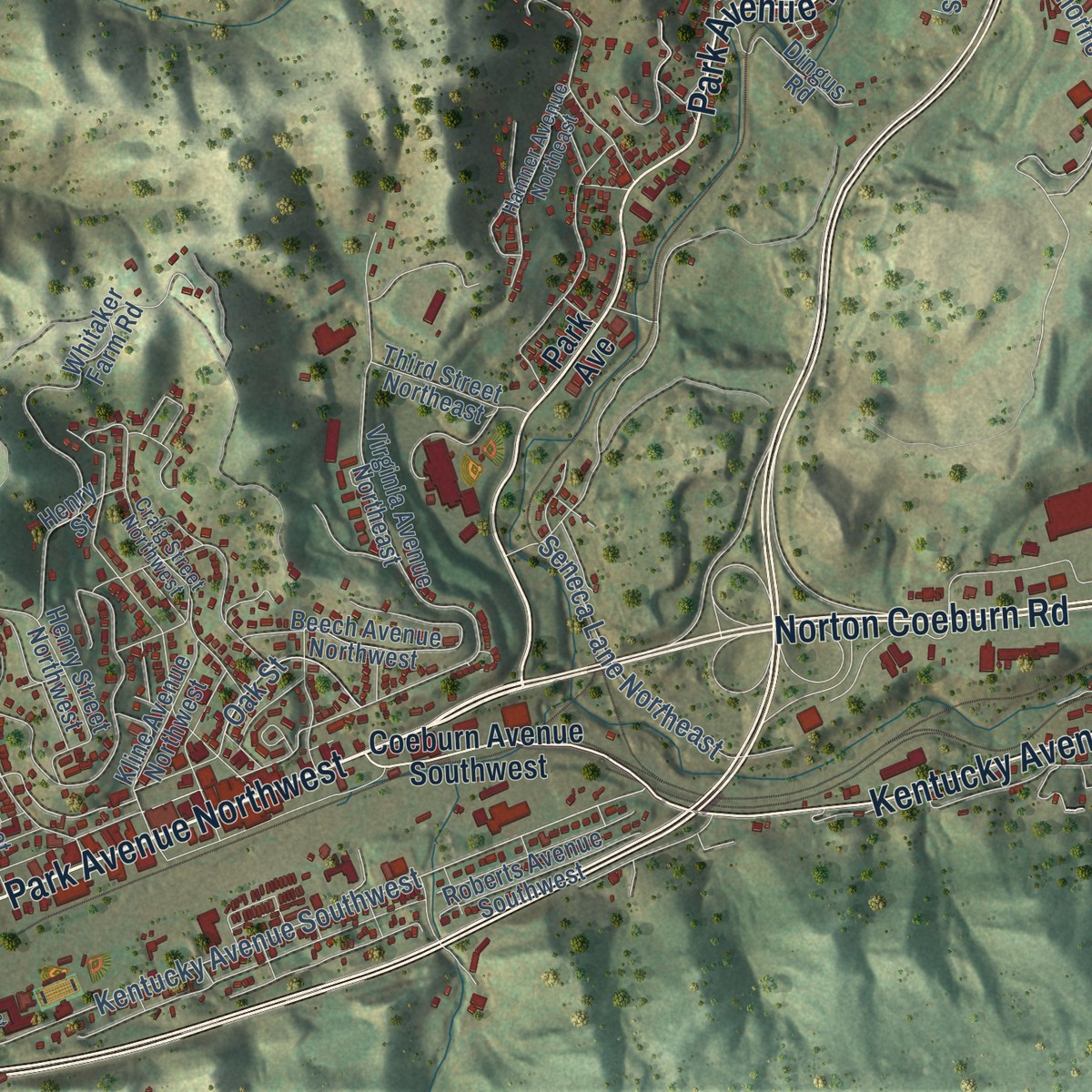 Second close-up of the map of Addington, Virginia print showing more streets and buildings