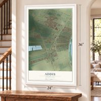 Addis, Louisiana map, 24 x 36 inch print in a white frame by a staircase