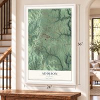Addison, Alabama map, 24 x 36 inch print in a white frame by a staircase