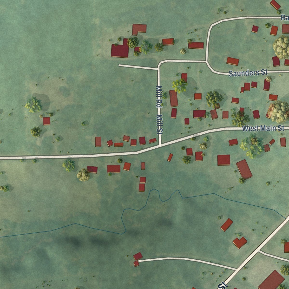 Second close-up of the map of Addison, Lenawee County, Michigan print showing more streets and buildings