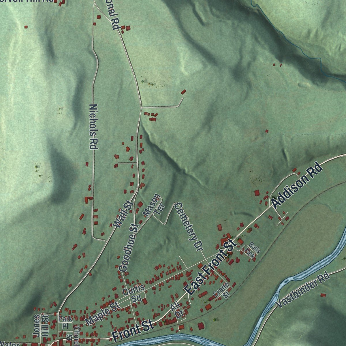 Second close-up of the map of the Town of Addison, New York print showing more streets and buildings
