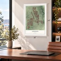 Addison, Texas map, 18 x 24 inch print in a white frame in a home office