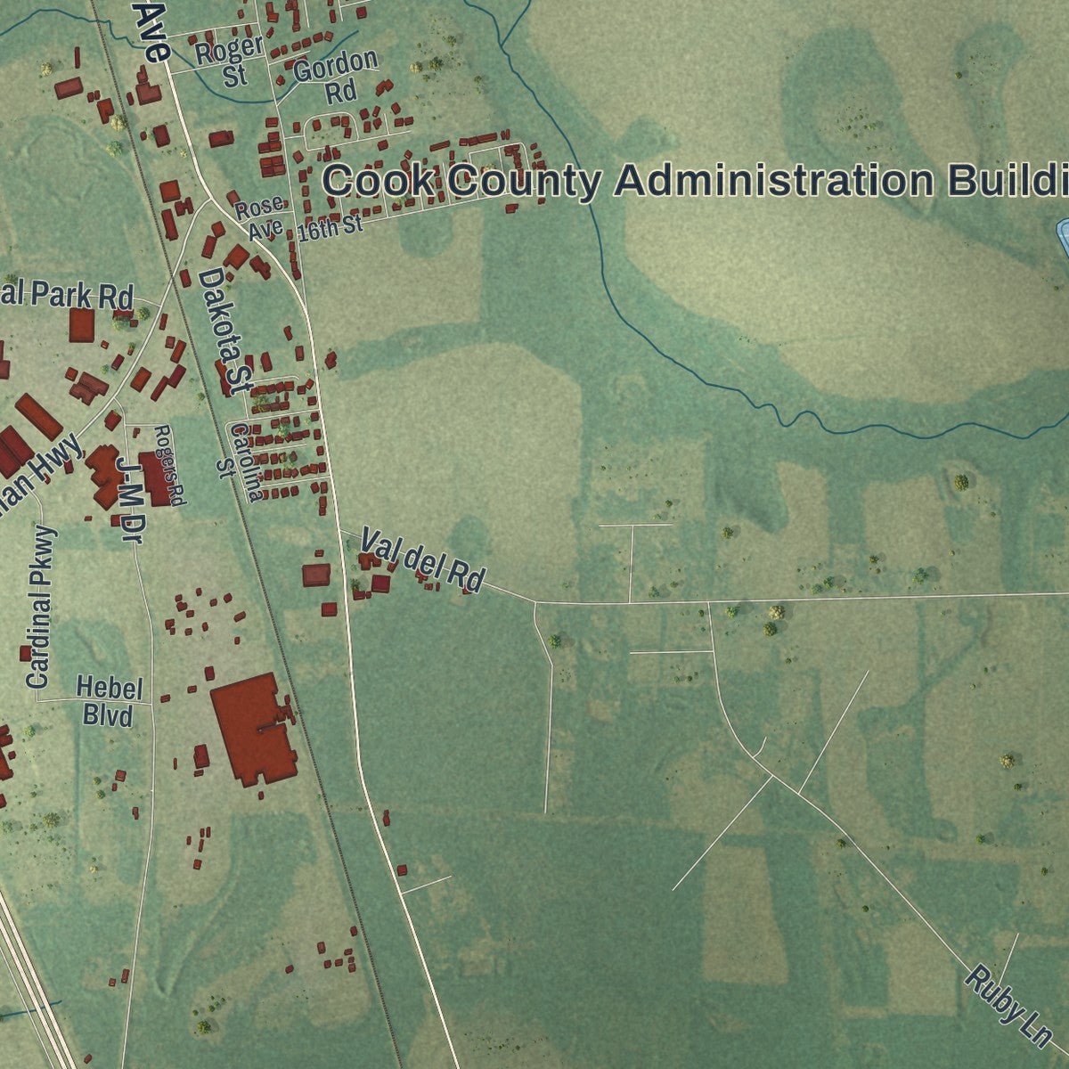 Second close-up of the map of Adel, Georgia print showing more streets and buildings