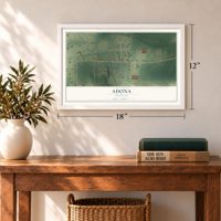 Adona, Arkansas map, 12 x 18 inch print in a white frame in an entryway