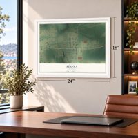 Adona, Arkansas map, 18 x 24 inch print in a white frame in a home office