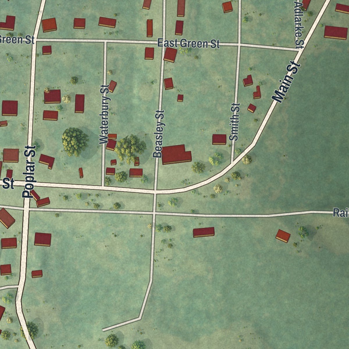 Second close-up of the map of Adrian, Georgia print showing more streets and buildings