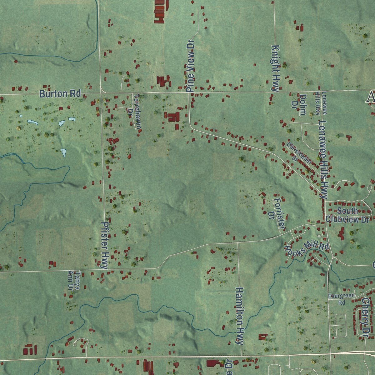 Second close-up of the map of Adrian, Lenawee County, Michigan print showing more streets and buildings