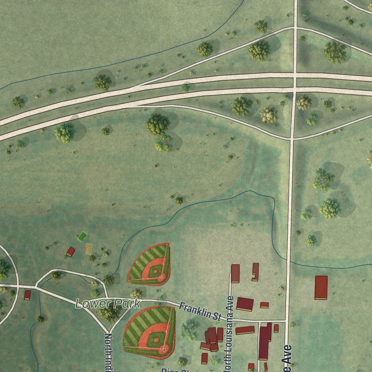 Second close-up of the map of Adrian, Minnesota print showing more streets and buildings