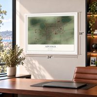 Advance, Missouri map, 18 x 24 inch print in a white frame in a home office