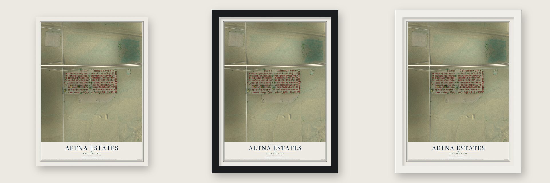 Aetna Estates, Colorado map unframed, in a black wood frame and in a white wood frame