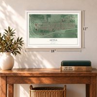 Aetna, Indiana map, 12 x 18 inch print in a white frame in an entryway