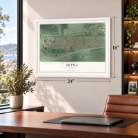 Aetna, Indiana map, 18 x 24 inch print in a white frame in a home office