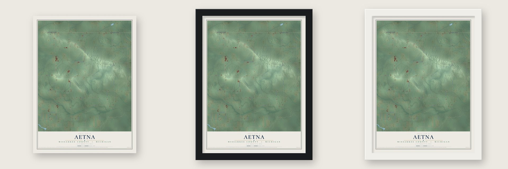 Aetna, Missaukee County, Michigan map unframed, in a black wood frame and in a white wood frame