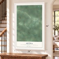 Aetna, Missaukee County, Michigan map, 24 x 36 inch print in a white frame by a staircase