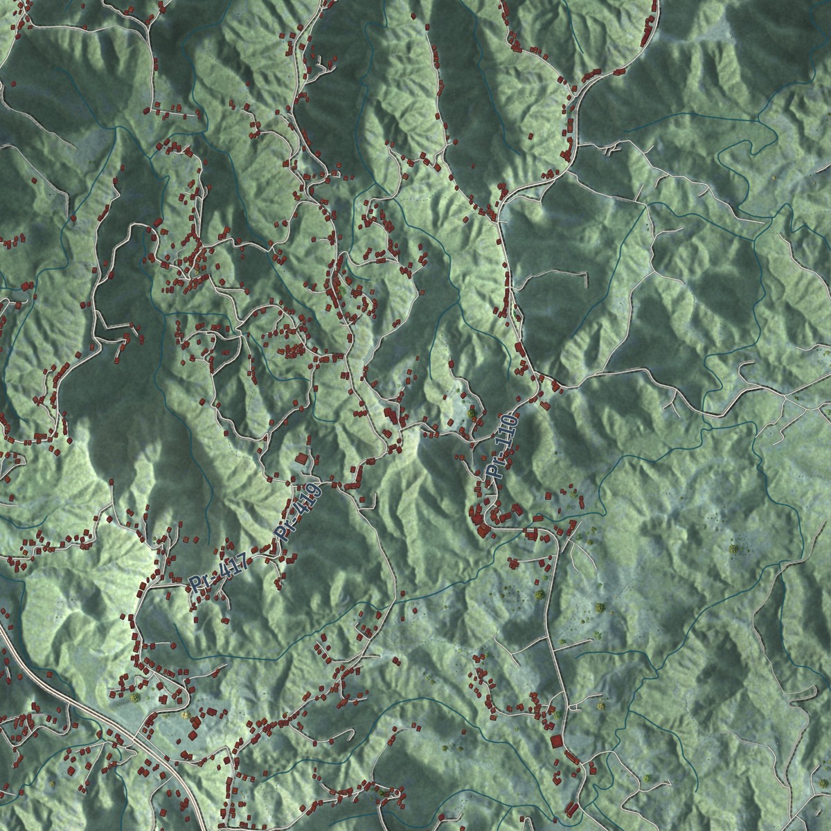 Second close-up of the map of Aguada, Puerto Rico print showing more streets and buildings