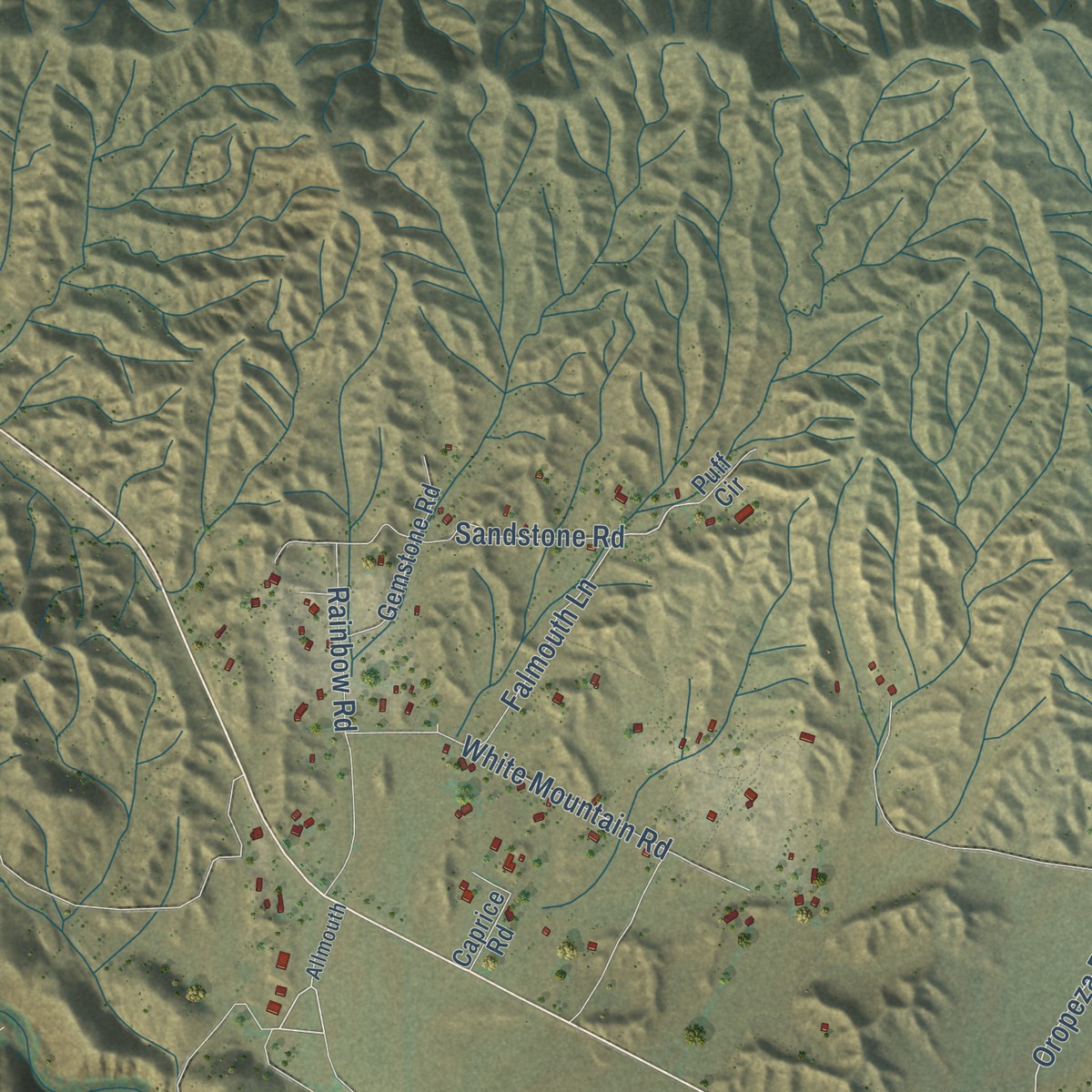 Second close-up of the map of Aguanga, California print showing more streets and buildings