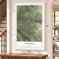 Aguanga, California map, 24 x 36 inch print in a white frame by a staircase