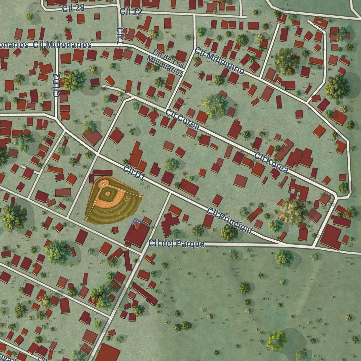 Second close-up of the map of Aguilita, Puerto Rico print showing more streets and buildings
